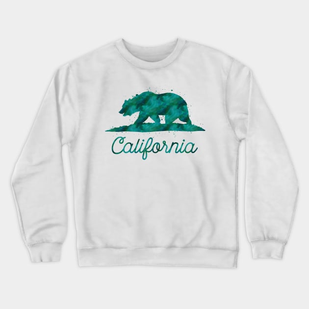 Green Watercolor California State Flag Bear Crewneck Sweatshirt by heartlocked